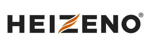 Heizen logo in black with an orange stylized leaf or flame accent between the letters, shown on a plain white background.